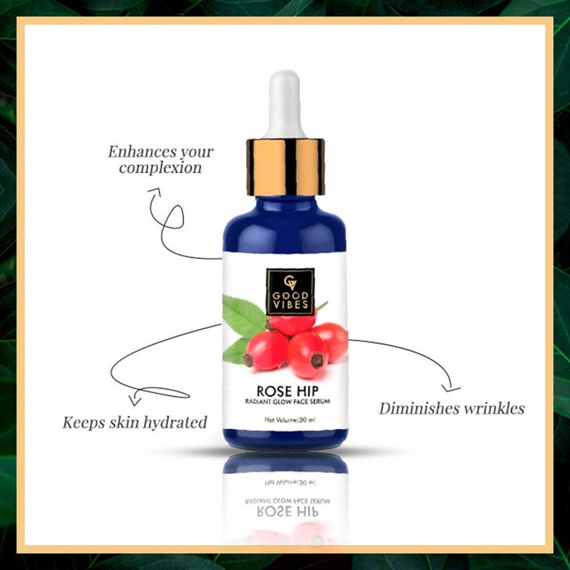 Good Vibes Rosehip Face Serum | Radiant Glow Formula for Clear, Smooth Skin | Hydrating Anti-Aging Facial Serum with Vitamin A & C | No Parabens, No Sulphates | All Skin Types | 1.01 Fl Oz (30ml) - Image 4